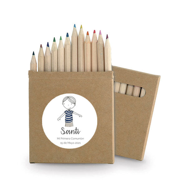 Cajita de lápices personalizada Niño feliz / 6 uds.