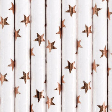 Pajitas de papel estrellas oro rosa foil / 10 uds.