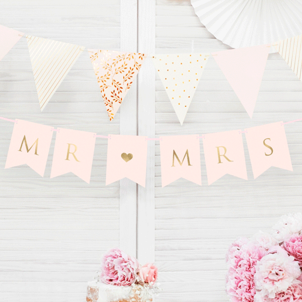 Guirnalda banderines Mr & Mrs basic rosa