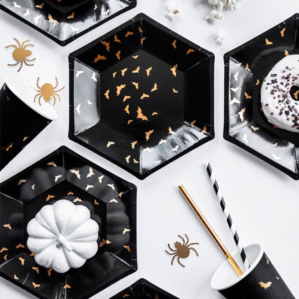 Plato hexagonal murciélagos / 6 uds.