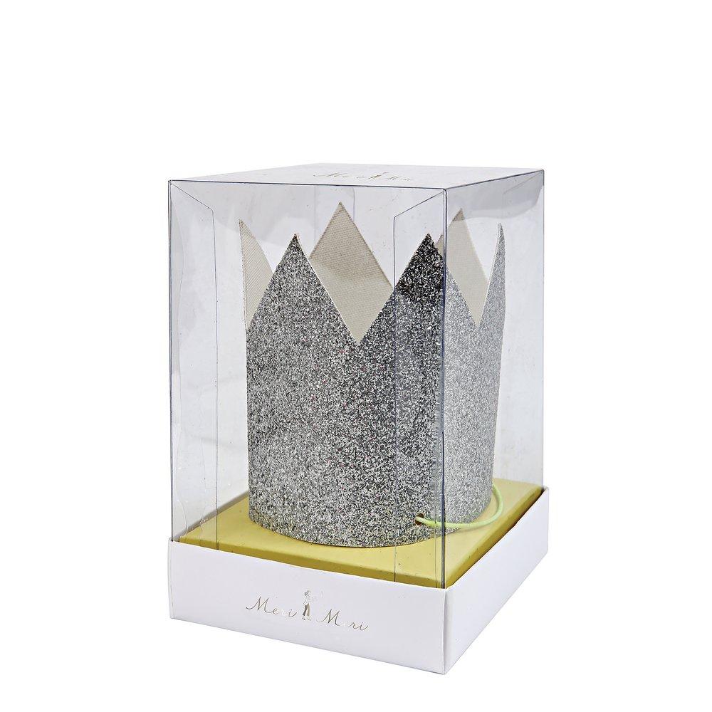 Mini corona plata glitter / 8 uds.