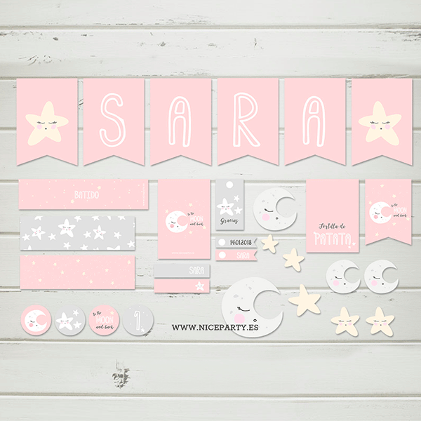 Pack imprimible To the moon and back rosa