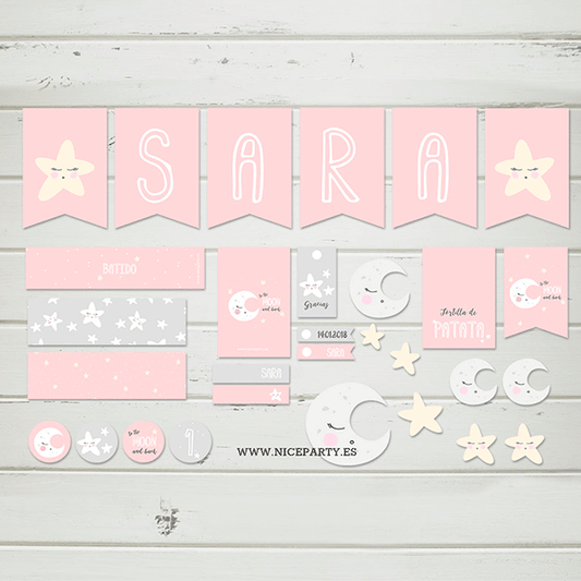 Pack imprimible To the moon and back rosa