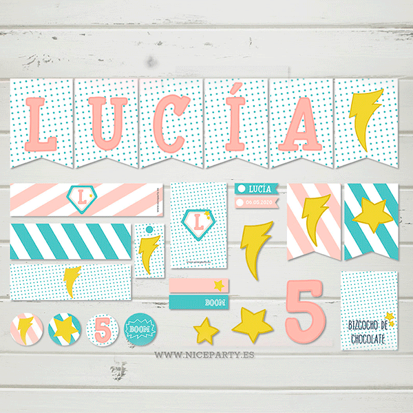 Pack imprimible super héroe pastel