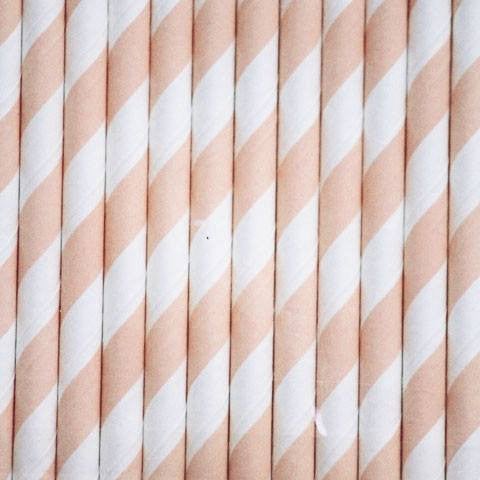 Pajitas de papel rayas melocotón / 25 uds. - La Fiesta de Olivia - 1