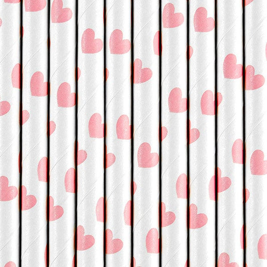 Pajitas de papel corazón rosa / 10 uds.
