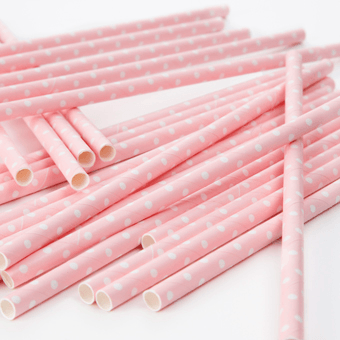 Pajitas de papel rosa lunares - La Fiesta de Olivia