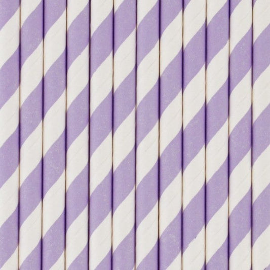 Pajitas de papel raya lila / 10 uds.