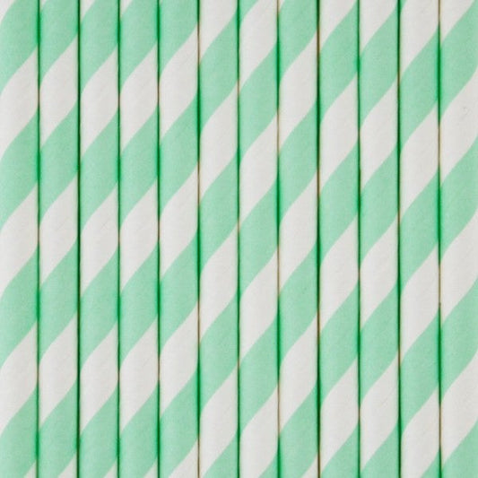 Pajitas de papel raya verde menta / 10 uds.