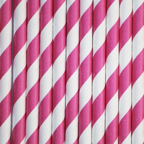 Pajitas de papel rayas fucsia - La Fiesta de Olivia