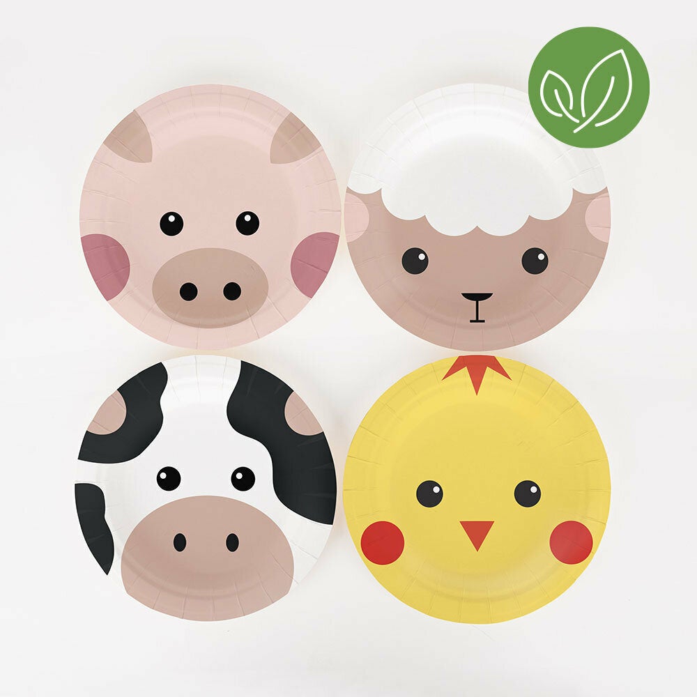 Platos Eco mix animales mini granja / 8 uds.