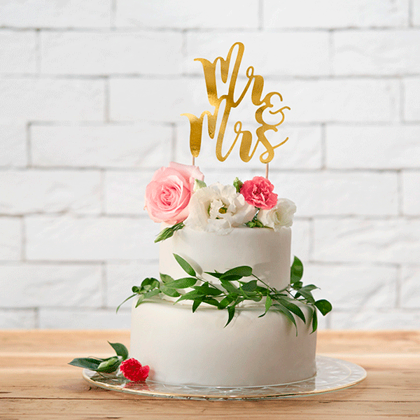 Topper pastel Mr & Mrs dorado