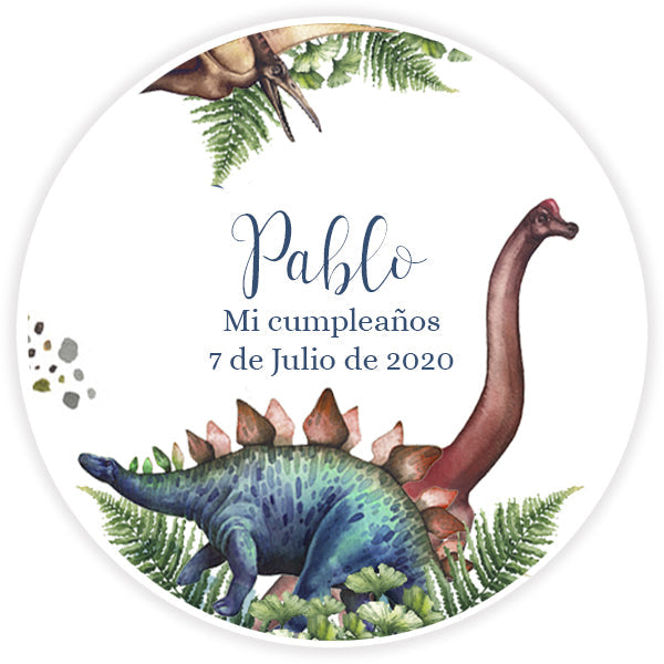 Pegatina personalizada Dinosaurio Vintage / 12 uds.