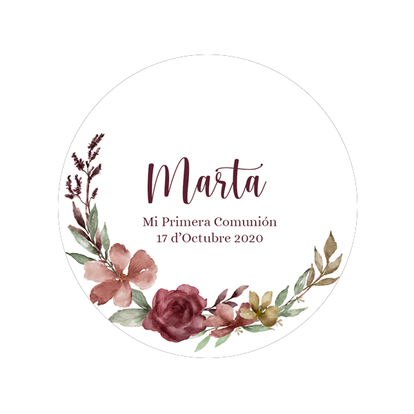 Bote etiqueta flores burdeos personalizada / 6 uds.