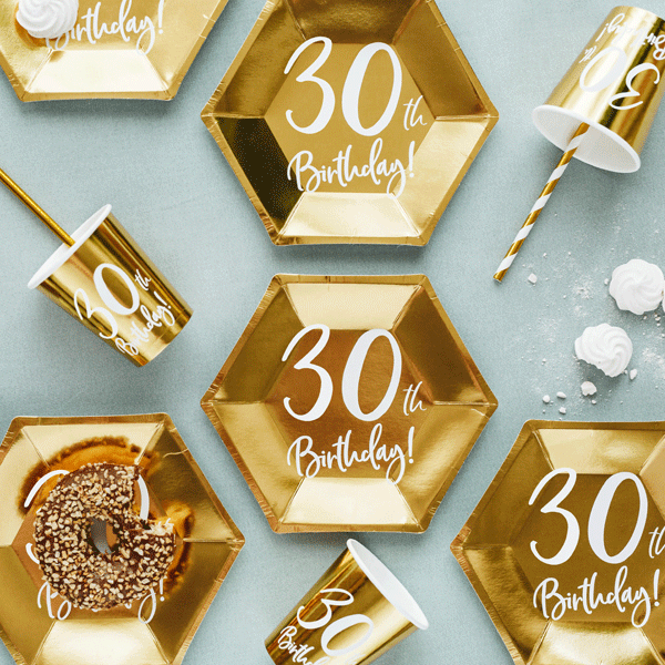 Plato dorado 30 cumpleaños / 6 uds.