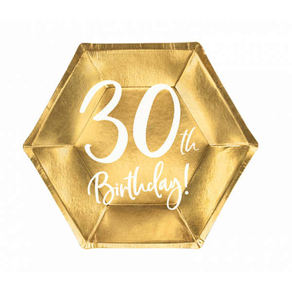 Plato dorado 30 cumpleaños / 6 uds.