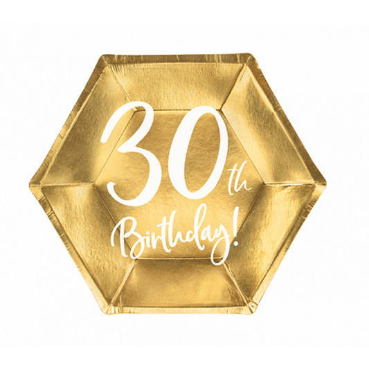 Plato dorado 30 cumpleaños / 6 uds.