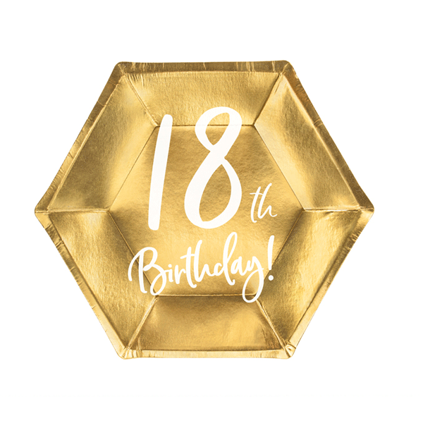 Plato dorado 18 cumpleaños / 6 uds.