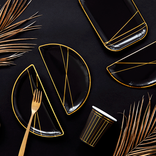 Plato negro semi círculo / 6 uds.