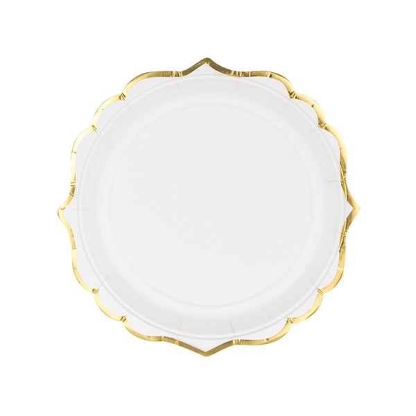 Plato blanco vivo dorado / 6 uds.