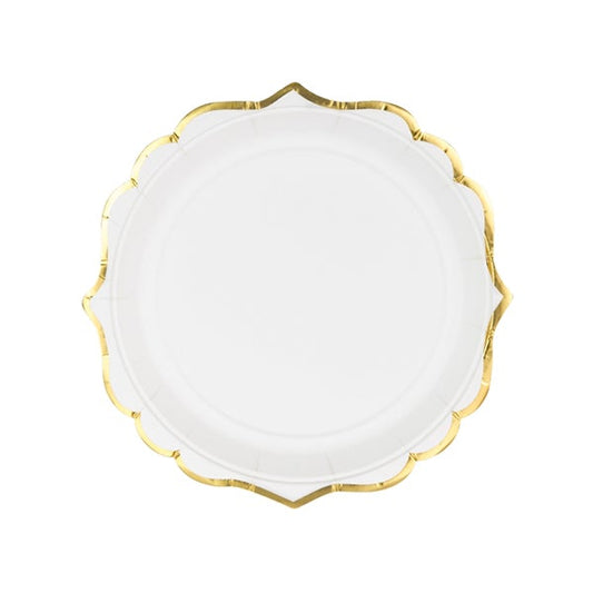 Plato blanco vivo dorado / 6 uds.