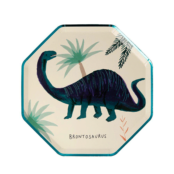 Plato postre mix dinosaurio vintage / 8 uds.