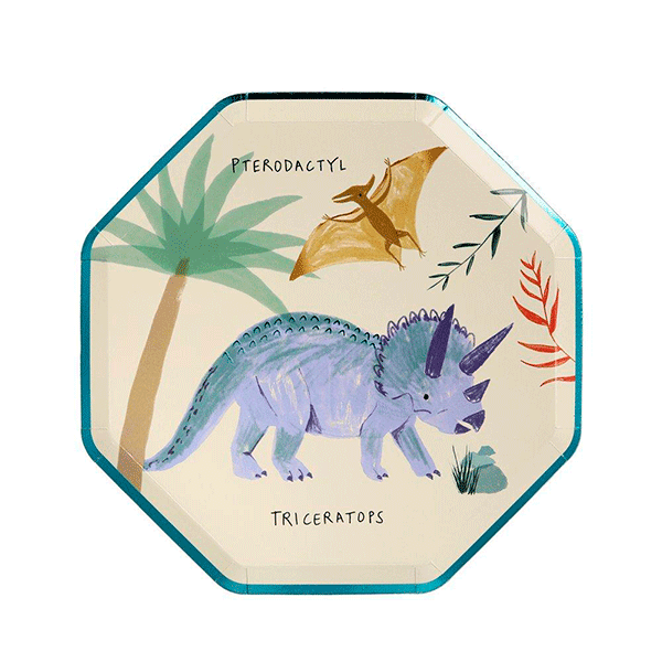 Plato postre mix dinosaurio vintage / 8 uds.