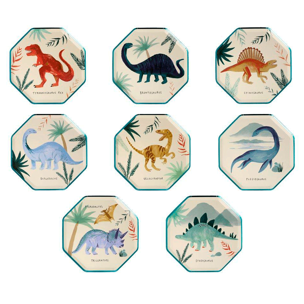 Plato postre mix dinosaurio vintage / 8 uds.