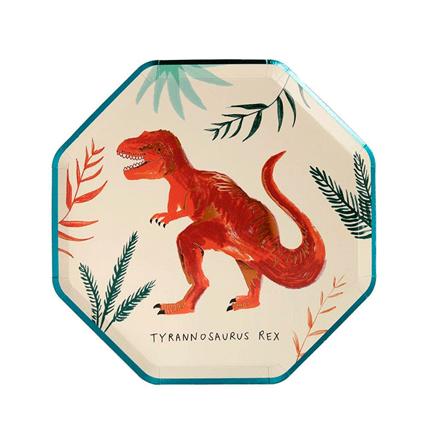 Plato postre mix dinosaurio vintage / 8 uds.
