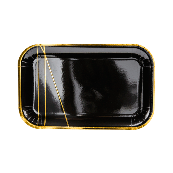 Plato rectangular negro vivo dorado / 6 uds.