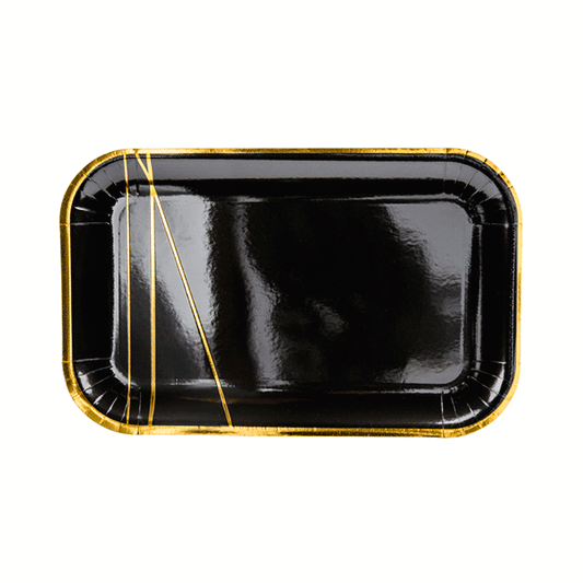 Plato rectangular negro vivo dorado / 6 uds.