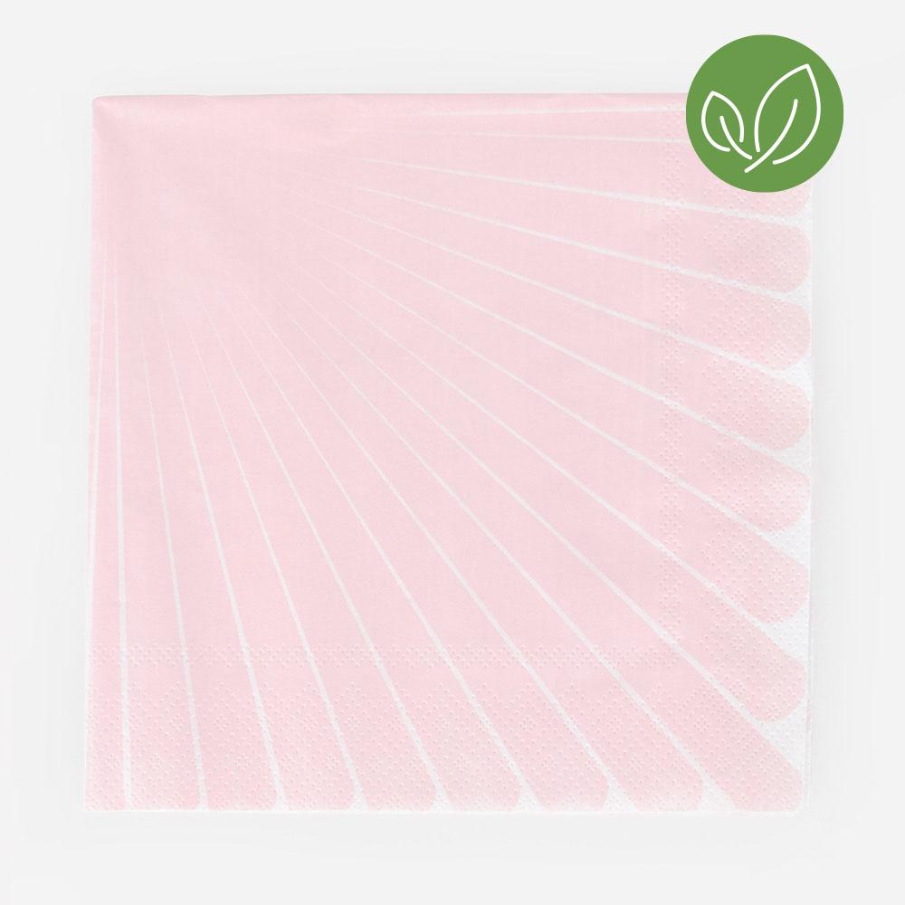 Servilletas Eco rayas rosa pastel ECO / 20 uds.