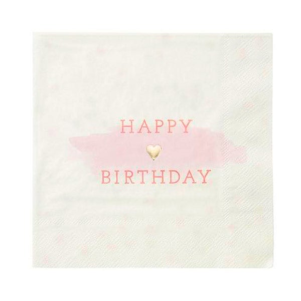 Servilletas Happy Birthday rosa corazón / 16 uds.