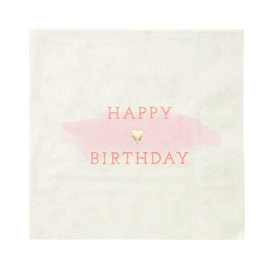 Servilletas Happy Birthday rosa corazón / 16 uds.