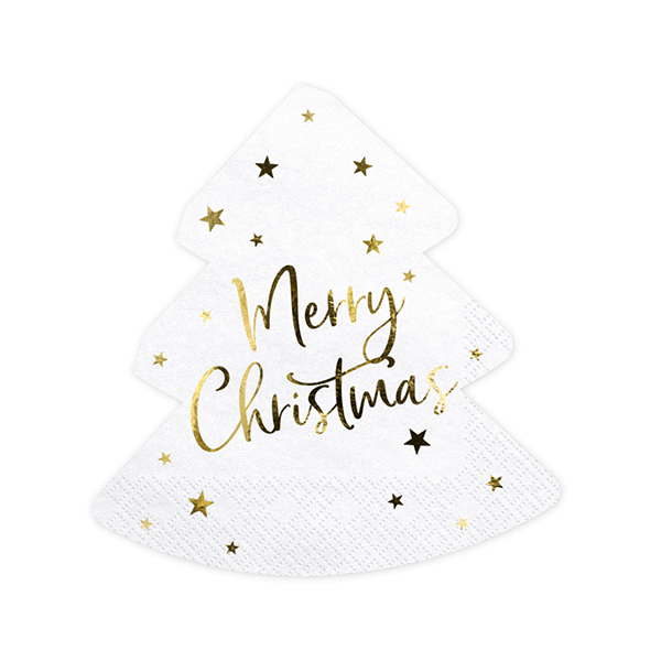 Servilletas árbol Navidad Merry Christmas dorado / 20 uds.