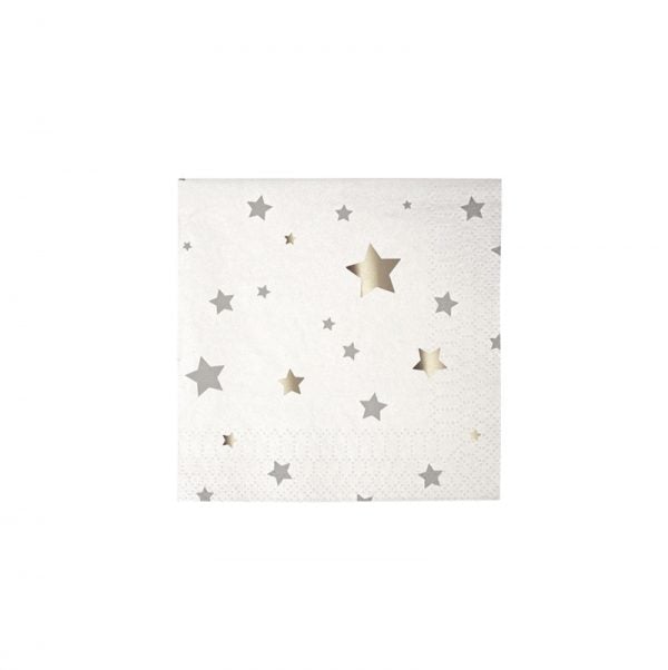 Servilletas estrellas plata / 16 uds.