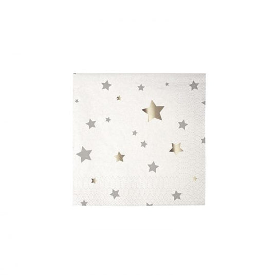 Servilletas estrellas plata / 16 uds.