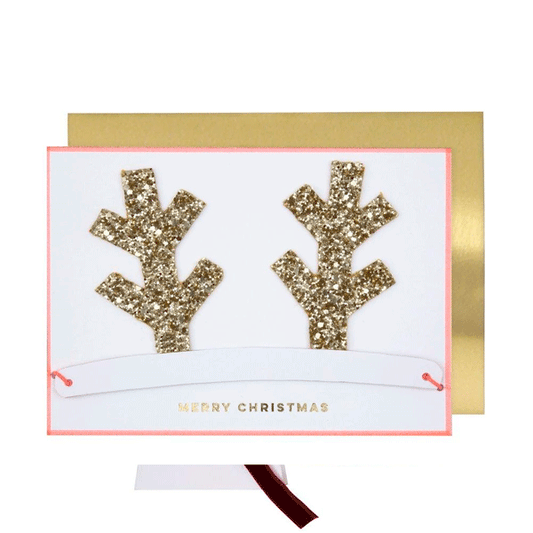 Tarjeta diadema Reno glitter dorado