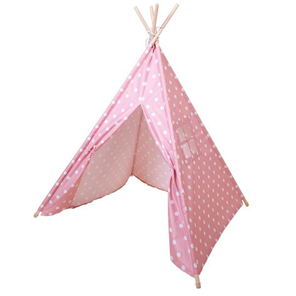 Tipi de madera y tela rosa topos