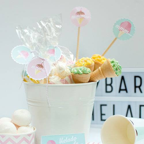 Imprimible etiquetas y toppers Helados - La Fiesta de Olivia - 2
