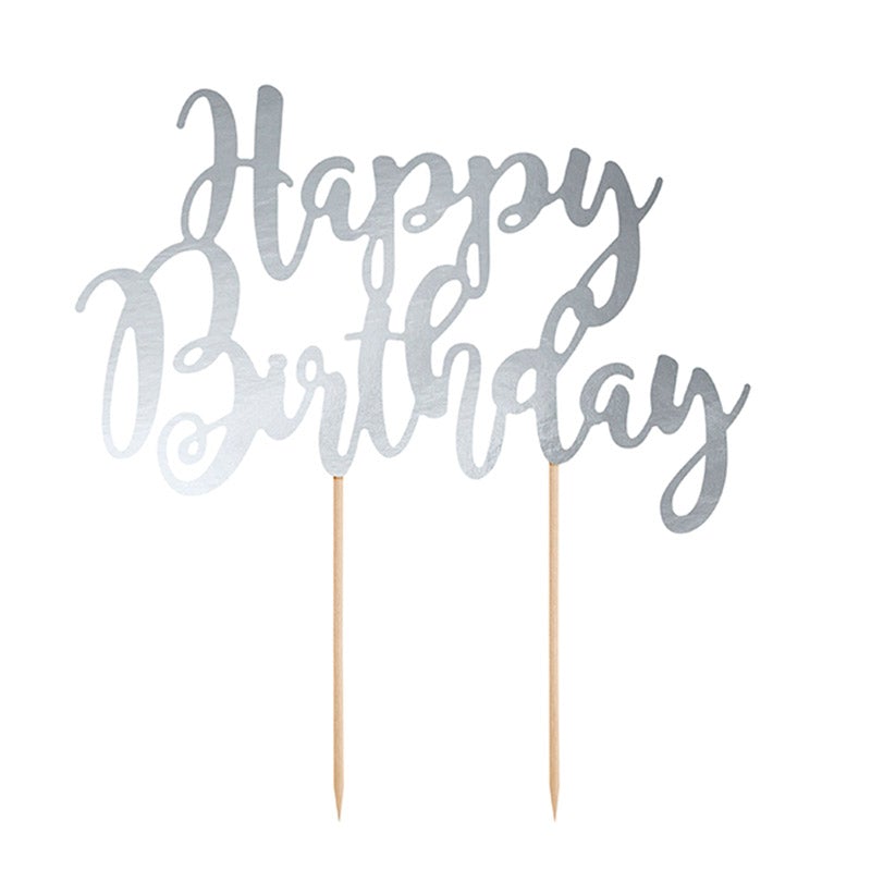 Topper pastel  Happy Birthday plata