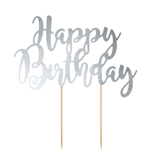 Topper pastel  Happy Birthday plata
