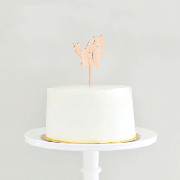 Topper para pastel madera Estrella 3 años