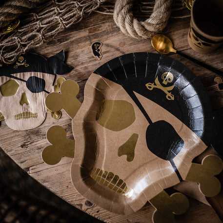 Servilleta calavera pirata kraft / 16 uds.