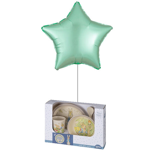 WOW BOX set vajilla Peter Rabbit, globo estrella, mensaje personalizado.