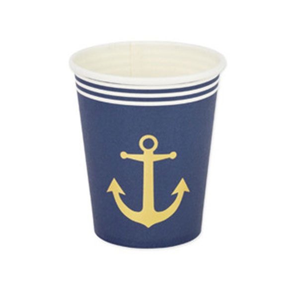 Vaso azul marino detalle marinero / 8 uds.