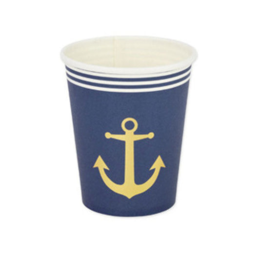 Vaso azul marino detalle marinero / 8 uds.