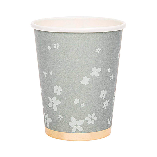 Vasos gris con flores y detalle dorado / 12 uds.