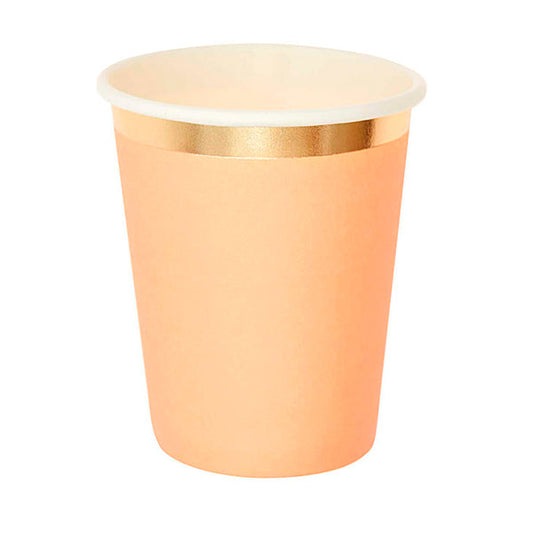 Vasos basico melocotón detalle dorado / 12 uds.