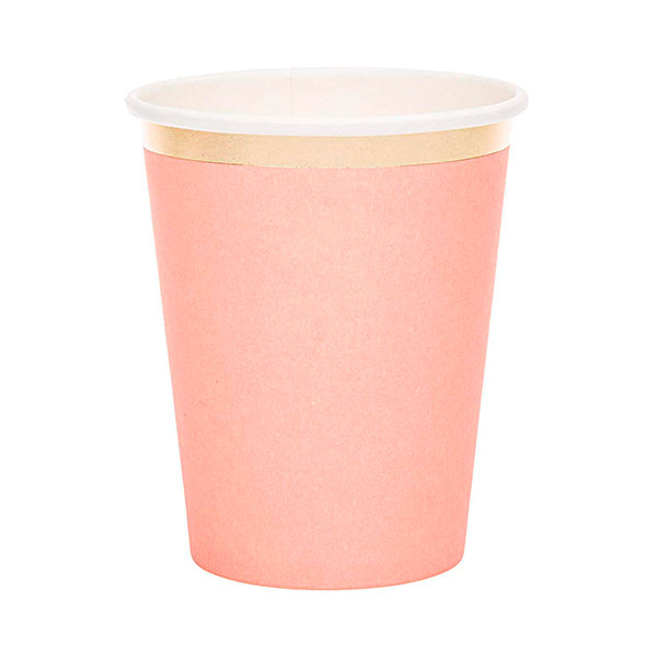 Vasos basico rosa detalle dorado / 12 uds.